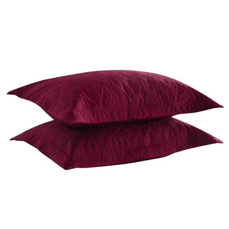 MarCielo 2-Piece Embroidered Pillow Shams, Decorative Microfiber Pillow Covers Set Standard Size, Dark Burgundy - Image 1
